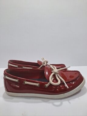 Cole Haan Women  Patent Red Leather Moccasin Boat Shoes- Size 6.5B